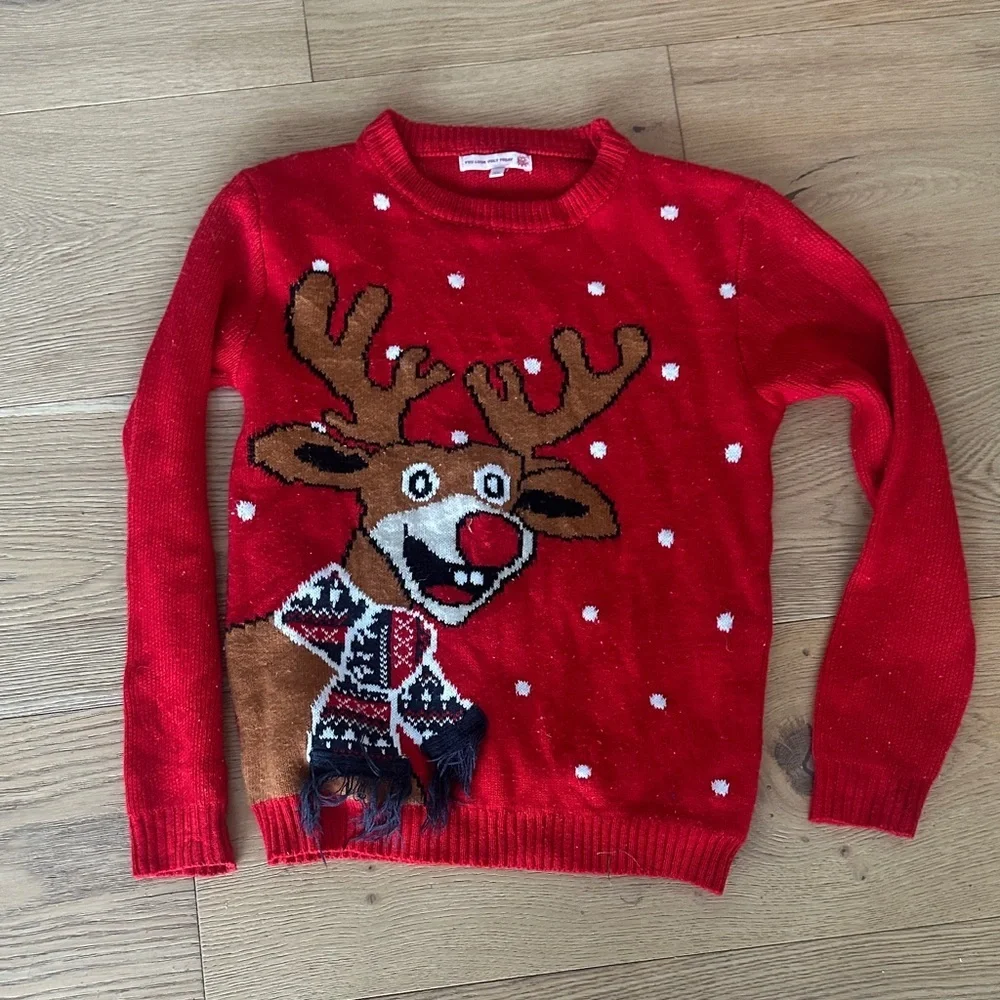 Red Reindeer Christmas Sweater kids XL 12